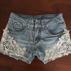 Guess Kids Light Blue Denim Shorts with White Lace